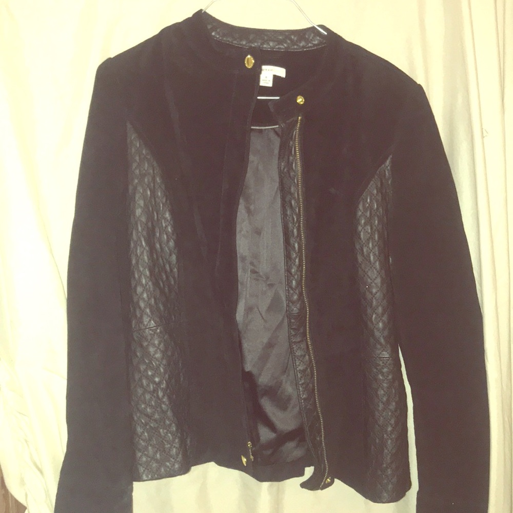 Velvet and leather quilt jacket
